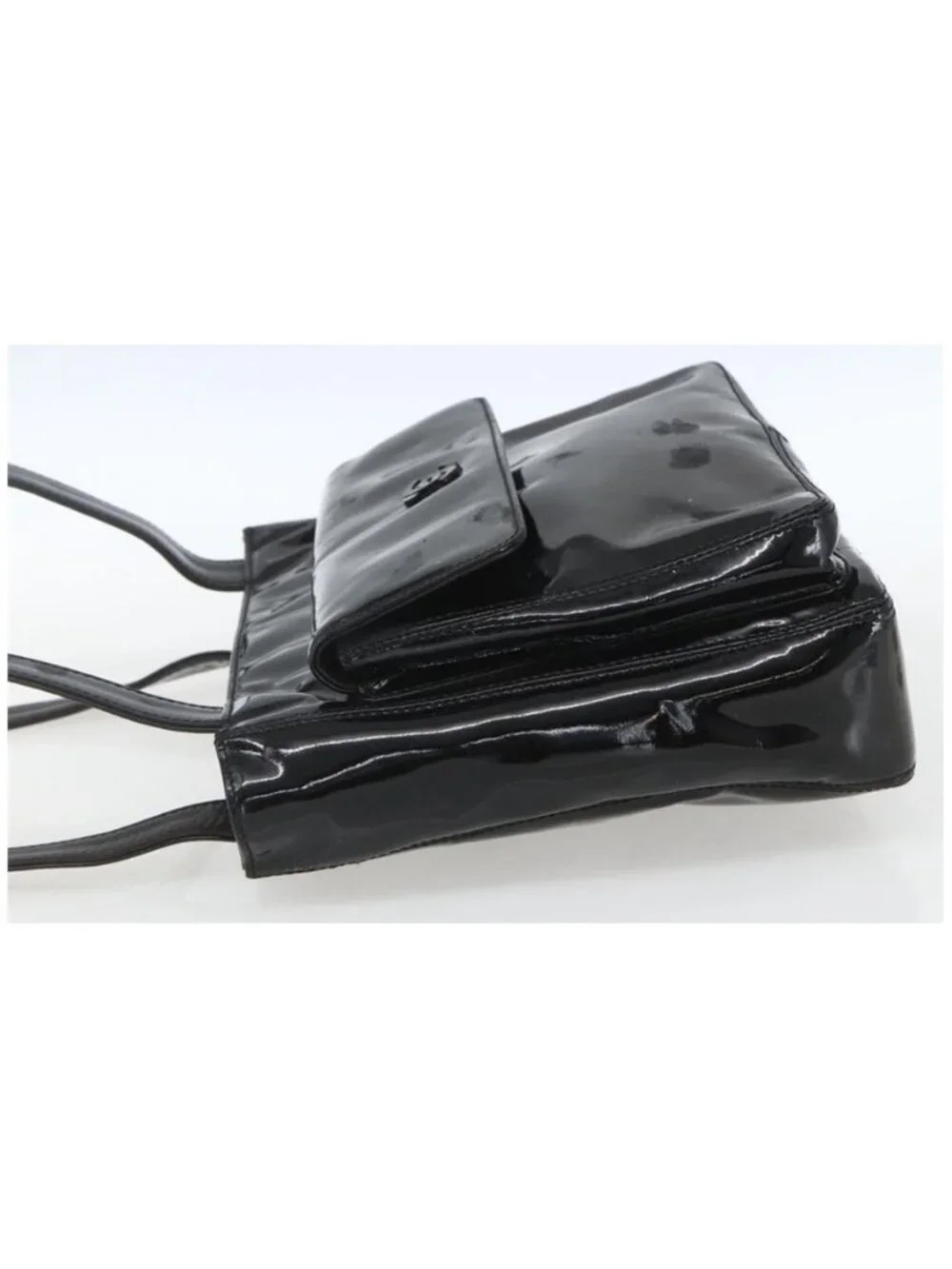Authentic CHANEL COCO Mark Shoulder Bag Patent leather Black Silver CC